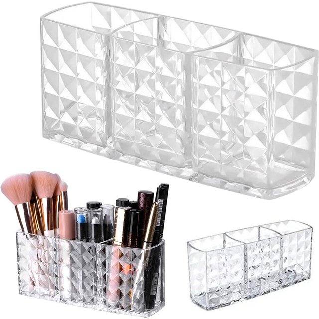 3 Slots Makeup Brush Holder Makeup Organizer Cosmetic Storage Box Lipstick Eyebrow Pencil Display Stand Acrylic Transparent Box