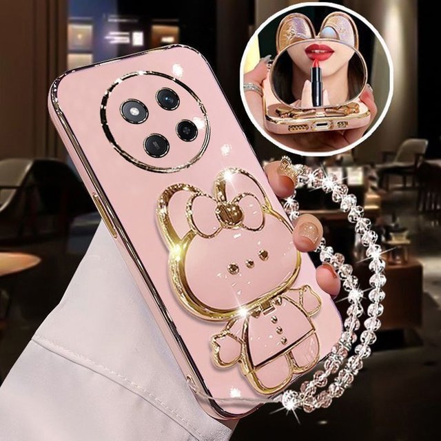 Luxurious Plating Straight Edge Case for Honor Magic7 Lite Magic6 Magic5 Magic4 Magic3 Pro Lite Cute Rabbit Makeup Mirror Case