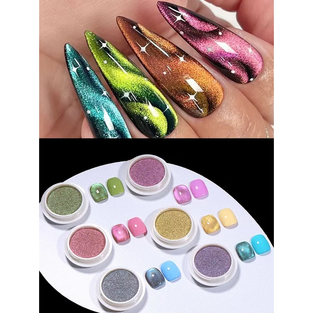 3D Cat Eye Magnetic Powder Chrome Glitter Chameleon Shiny Gel Nail Polish Rubbing On Pigment Dust DIY Nail Decoration Supplies