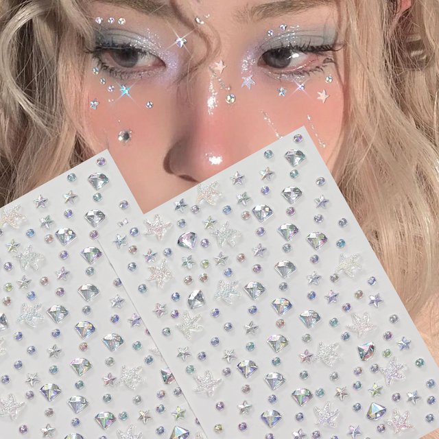 1Sheet Aurora Starfish Stars Gems Face Tattoo Sticker Self-Adhesive Crystal Diamond Decals DIY Eyes Body Makeup Rhinestone Decor