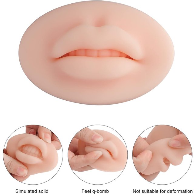 3D Realistic Silicone Lip Tattoo Practice Model Soft Reusable with Teeth for PMU Lip Blush Tattoo Training & Beginners Supplies