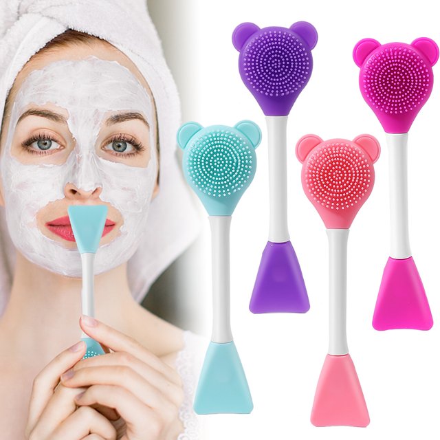 Brosse pour masque Facial à Double tête, applicateur en Silicone, cuillère, spatule, bâton