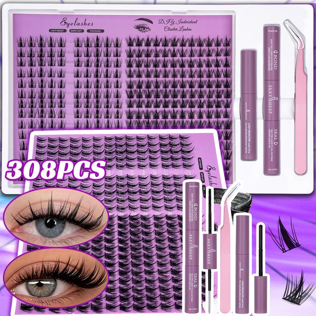 Eyelash Clusters Kit Mix Styles Large Capacity Lashes Manga Individual Lashes Kit with Bond&Seal Glue Remover Tweezer Makeup