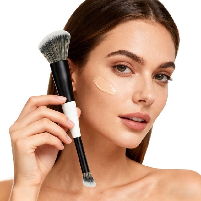 Pinceau de maquillage double embout pour fond de teint, poudre, blush, contour et fard à paupières, correcteur