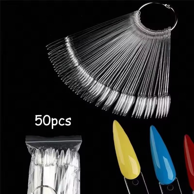 50 Pieces of Fake Nail Tips Gel Nail Polish Display Stiletto-Shaped Color Chart Fake Color Palette Nail Art Design Practice Nail Art Tools