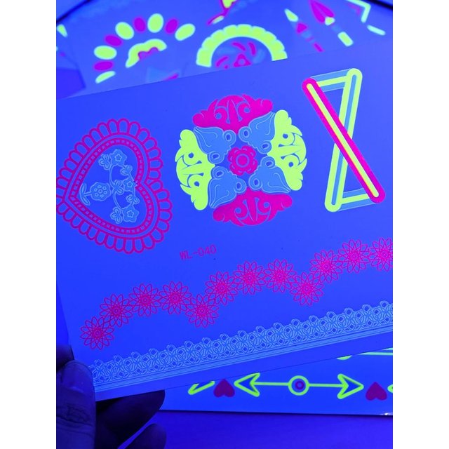 1Pc Halloween Fluorescent Tattoos Sticker 15*10cm Neon Butterfly/Lace Flower Temporary Tattoo Party Makeup Face Body Decor Decal