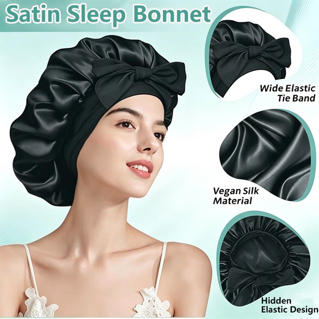 Elastic Soft Band Satin Sleep Bonnet Women Wide-brimmed Silk Hair Care Cap Solid Color Comfortable Night Sleeping Hat