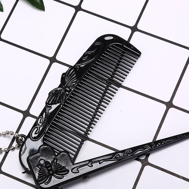 【B】1PC Folding Hair Brush Portable Hair Comb Brush Heychain Foldable Massage Comb Anti-stati Chair Comb
