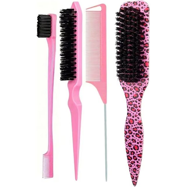 4pcs Bristle Slick Back Hair Brush for Sleek Ponytail Bun & Smoothing Baby Hairs, Flyaways, Edge Control - Backcombing & Teasing