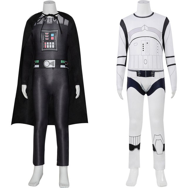 AwwwCos Dark Black White Soldier Cosplay Costume Jumpsuit Cloak with Face Mask Set for Halloween Party