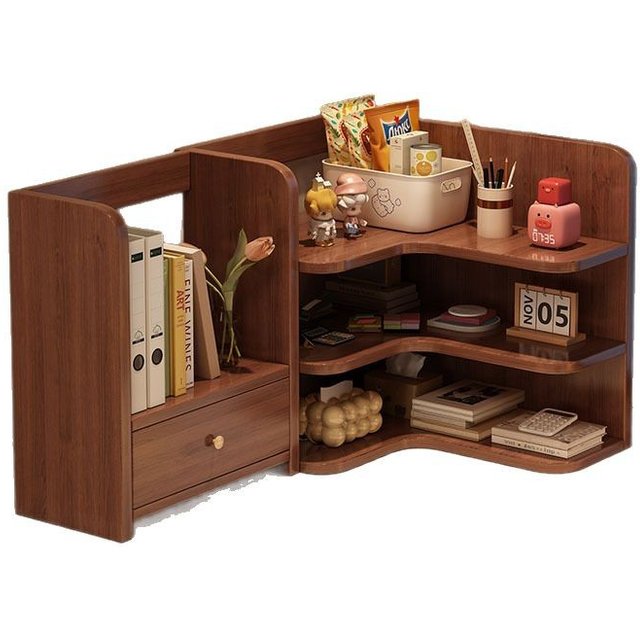 Retro Solid Wooden Storage Cabinet with Drawer Desktop Doll Figure Cosmetic Perfumery Tableware Organizer Art Piece Display Rack