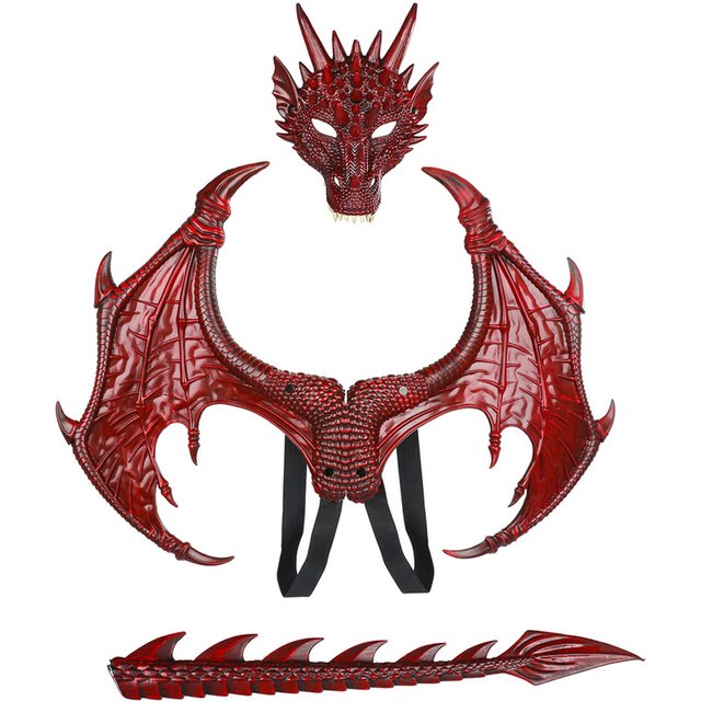 Animal Costume Dragon Cosplay Masquerade Face Mask and Wings Adult Boy and Girl Kids Halloween Decoration Carnival Party