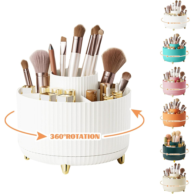 360°Rotating Makeup Desktop Cosmetic Storage Box Organizer 5 Slot Large Capacity for Bathroom Portable Makeup Brushes Pen Holder