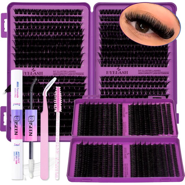 Lash Clusters Kit DIY Lash Extension Kit Large Capacity D Curl with Lash Bond And Seal And Eyelash Tweezers Makeup