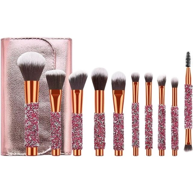 Kein Logo 10 diamant besetzte Make-up-Pinsel setzen neue Beauty-Tools wickeln Diamant mit Tasche Pinsel Set Private Label