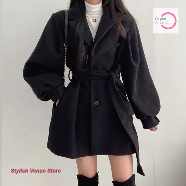 Manteau en laine noire de haute qualité, modèle français, pour femme, automne et hiver, nouveau manteau long et épais, petit manteau en laine parfumée.