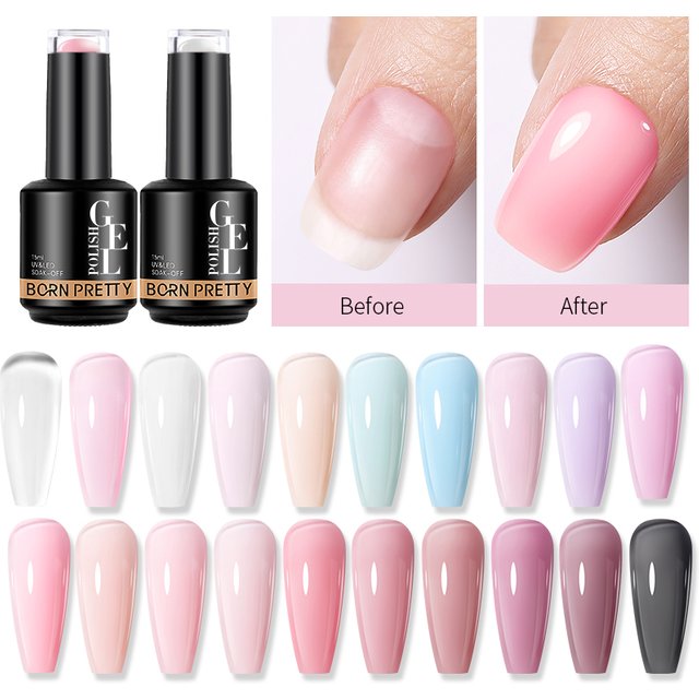 BORN PRETTY 15ml Milky Pink Rubber Base Gel Nail Polish Glitter Semi-Permanent Varnish Soak Off Self Leveling UV LED Polish