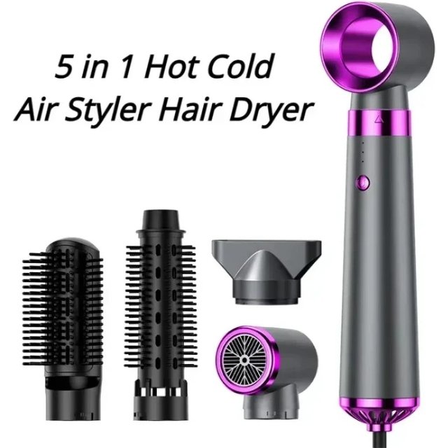 Travel Hair Dryer 5-in-1 with Straightener Curler Negative Ion Fast Drying Strong Wind 110V-220V for Home Salon Use