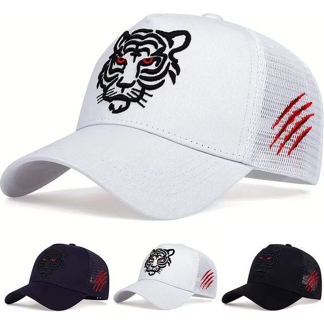 Unisex Tiger Head Embroidery Baseball Net Caps Spring and Autumn Outdoor Adjustable Casual Hats Sunscreen Hat Sports Golf Cap