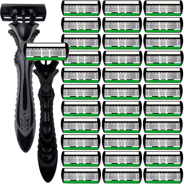 6-Layer Stainless Steel Manual Shaver Blade, Men's Classic Shaver Safe Cleaning and Care Tool, Body and Facial Clean