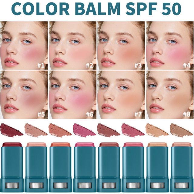 SPF 50 Blush Balm Stick Hydrating Water & Sweat Resistant Long-Lasting Color Payoff Buildable Blush Fresh Natural Finish Makeup