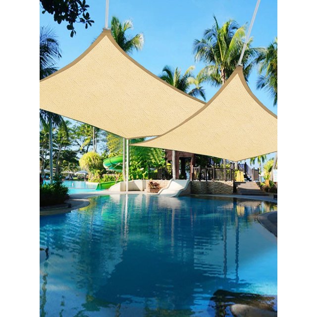 Beige Sun Shade Sail Waterproof Shade Sail for Outdoor Garden Patio Party 98% UV Block Sunscreen Awning Canopy Sunsail with Rope