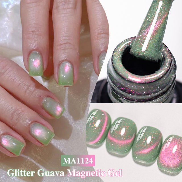 Glitter Guava Cat Magnetic Gel Nail Polish Jelly Gardient Glitter Magnetic Semi Permanent Soak Off UV Gel Varnish Nail Supplies