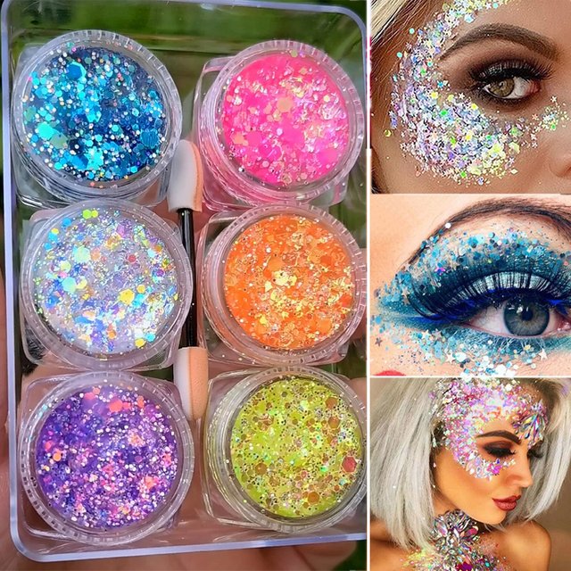 6 pots/ensemble fard à paupières paillettes Gel crème visage cheveux corps ongles paillettes Gel