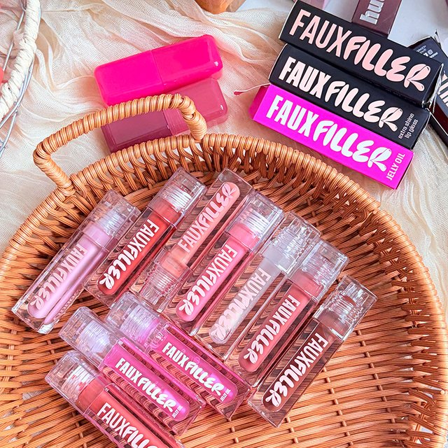 Beauty Faux Filler Shiny Non-Sticky Lip Gloss Hydrating Crystal Clear Lip Oil Plumps Moisturizing Tinted Lipstick Blush Makeup