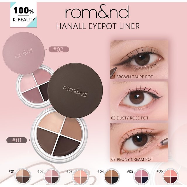 rom&nd HANALL EYEPOT LINER,Silky Creamy Texture,Long-Lasting & Pigmented,Four-in-One Design,Korean Cosmetic,Korean Makeup