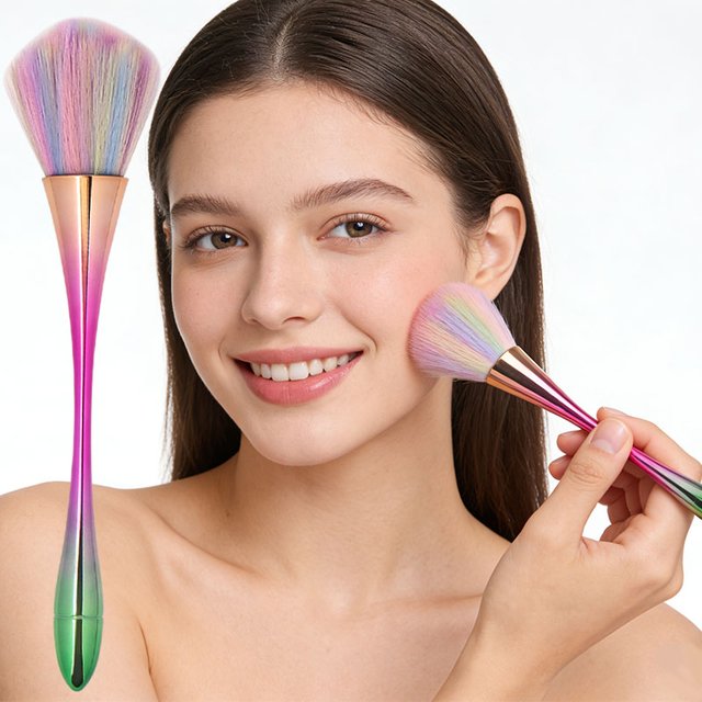 Rainbow Color Fluffy Powder Brush Gradient Waist Shape Handle Large Blush Makeup Brush Soft Cosmetic Face Brush Daily Makeup
