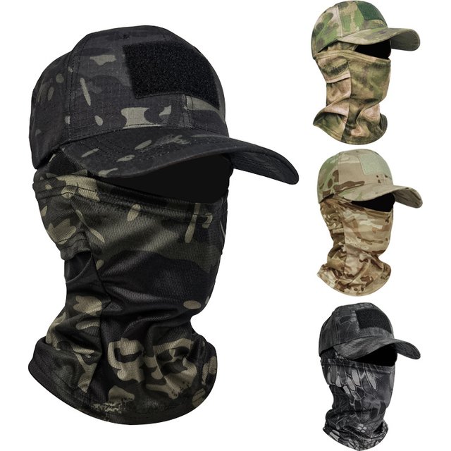 Unisex Camouflage Baseball Hat with Face Mask Tactical Cap Headgear Sun Protection for Outdoor Hiking Fishing Hunting Camping
