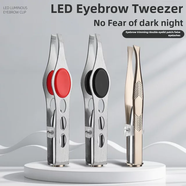 1/3pcs Hot Sales Portable Stainless Steel Button Cell Smart Design Eyebrow Hair Remove Tweezer with LED Light Makeup Tool