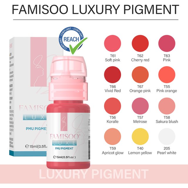 15ML Luxe PMU Pigment Europe's Best-selling 12 Colors Lip Tattoo Ink For Semi Permanent Makeup Nano Lips Microblading Pigment