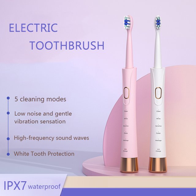 Sonic Electric Toothbrush for Adults IPX7 Waterproof DuPont Brush Head USB Rechargeable High Frequency Cleaning 5 Cleaning Modes