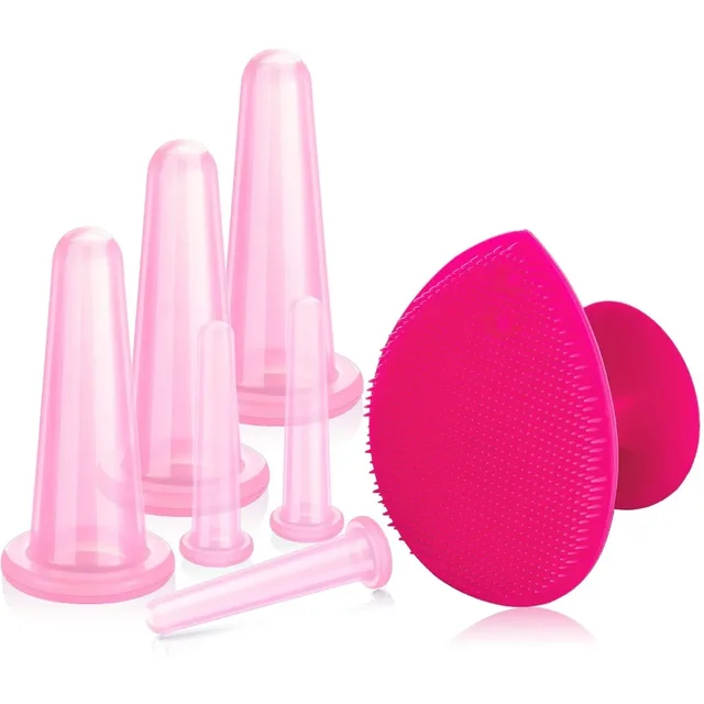 7PCS Natural Silicone Cupping Massage Cup for Body Fac Neck Eye Massage Vacuum Tank Body Facial Care Anti-aging Beauty Tools