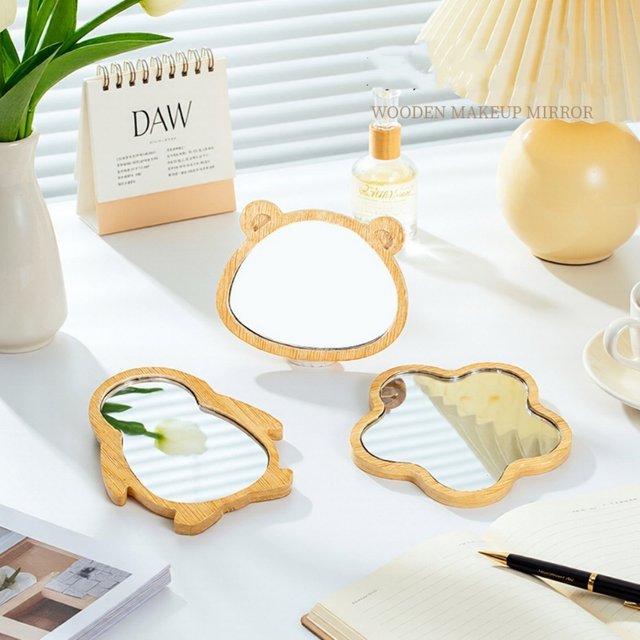 Portable Cosmetic Mirror Portable Wooden Makeup Mirror Heart Shaped Makeup Mirror Cute For Gift Bag Daily Use