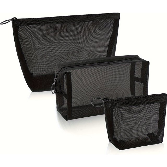 3pcs Mesh Storage Bag, Makeup Bag, Storage Bag, Makeup Bag, Zipper Bag, Travel Expert Storage, Office Travel Accessories