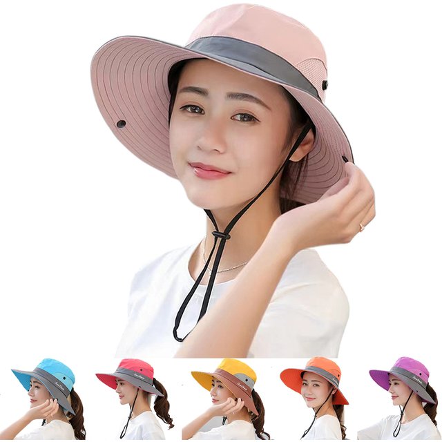 Women Large Brim With Leaking Ponytail Quick Drying Bucket Hats Fishermen Caps Outdoor Casual Cap Women Sunscreen Hat