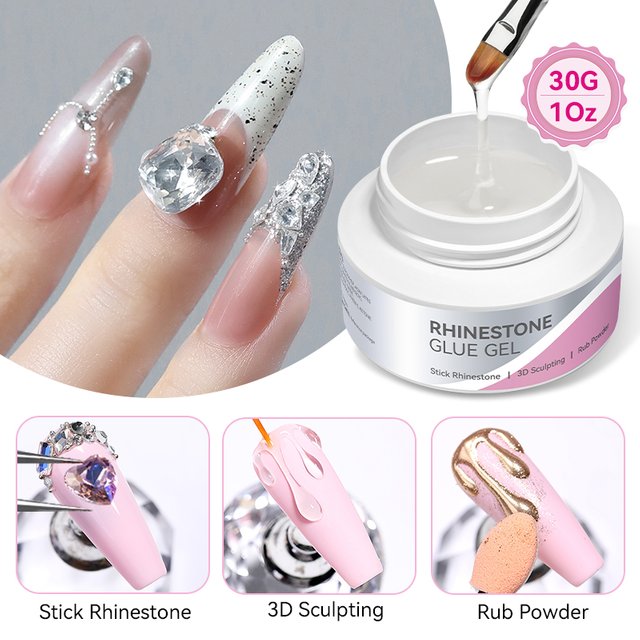 BORN PRETTY 30g Super Strong Rhinestone Glue Gel 3D Sculpting Rub Powder Long-Lasting 3D Rhinestone Adhesion Gel Nail Polish