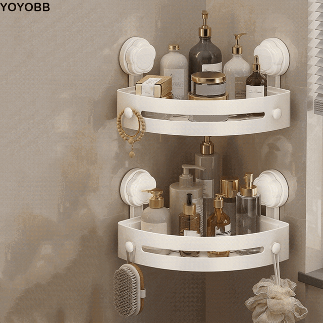 Suction Cup Bathroom Shelf Three-story Stainless Steel Shampoo Rack No Drill Strong Load-bearing Wall Corner Shelf