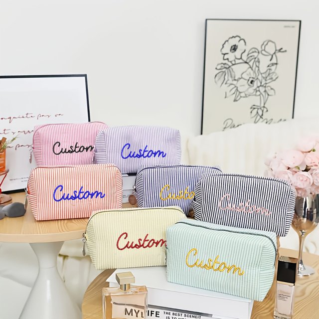 Custom Embroidered Makeup Bag Personalized Name Bridesmaid Cosmetic Pouch Portable Travel Toiletry Wash Bag Women Gift