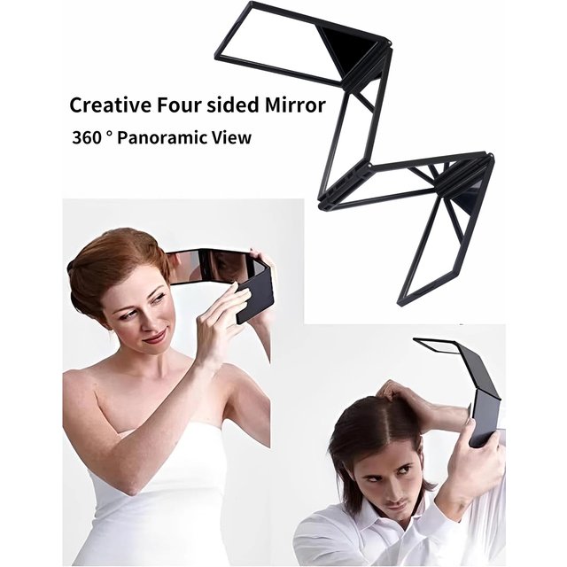 Retractable Adjustable Trifold Mirror Self Hairdressing Shaving Makeup Three-fold Mirror Hands-free Diy Haircut Tool Accessories