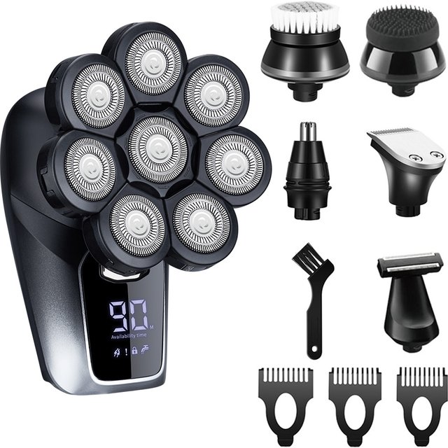 6-In-1 Electric Head Shaver for Bald Men 7 Blades Floating Razor Hair Trimmer USB Recharge LED Display Beard Shavers Waterproof