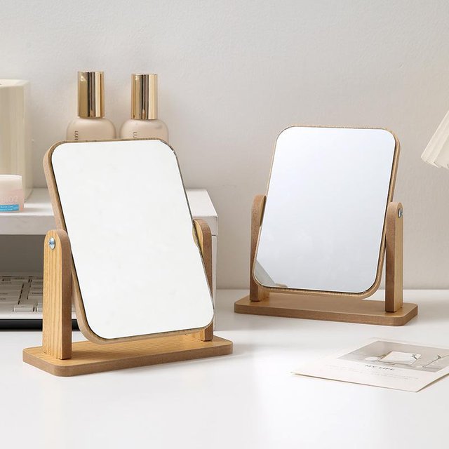 1Pc Clear Wooden Vanity Mirror - Desktop Angle Adjustable High-Definition Makeup Mirror with Stand for Personal Grooming