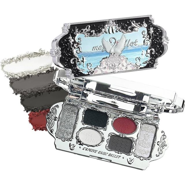6 Color Swan Eyeshadow Palette Matte Shimmer Glitter High Pigment Blendable Long Lasting Gothic Smokey Eye Makeup