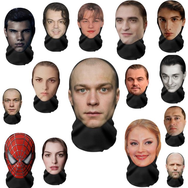 Masque facial en maille à motif 3D, couvre-tête, accessoires de Cosplay de fête, foulard de tête imprimé, personne célèbre, masque de protection solaire en soie glacée