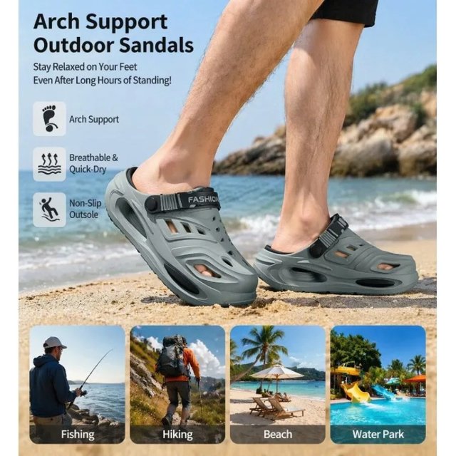Summer Outdoor Men's Arch Support Anti-Slip Deodorant Hole Hole oes Slippers to Keep Feet Tired-Free When Standing Long