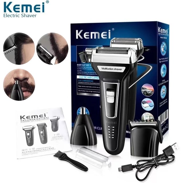 Kemei Multi-functional Waterproof 3 In 1 Grooming Kit Cutter Head USB Beard Men Razor Nose Hair Trimming Electric Shaver KM-6559