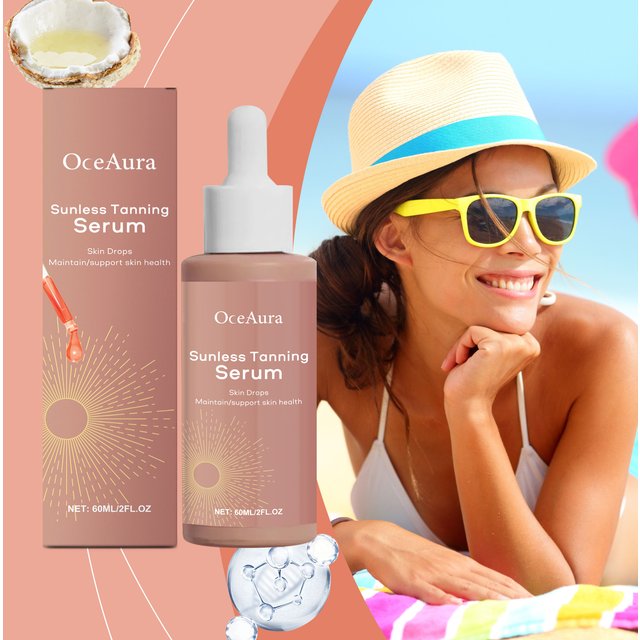 OceAura Self Tanning Drops for Solarium Carrot Bronze Moisturizing Skin Sunless Tanning Products Watermelon Tanning Serum 60ml
